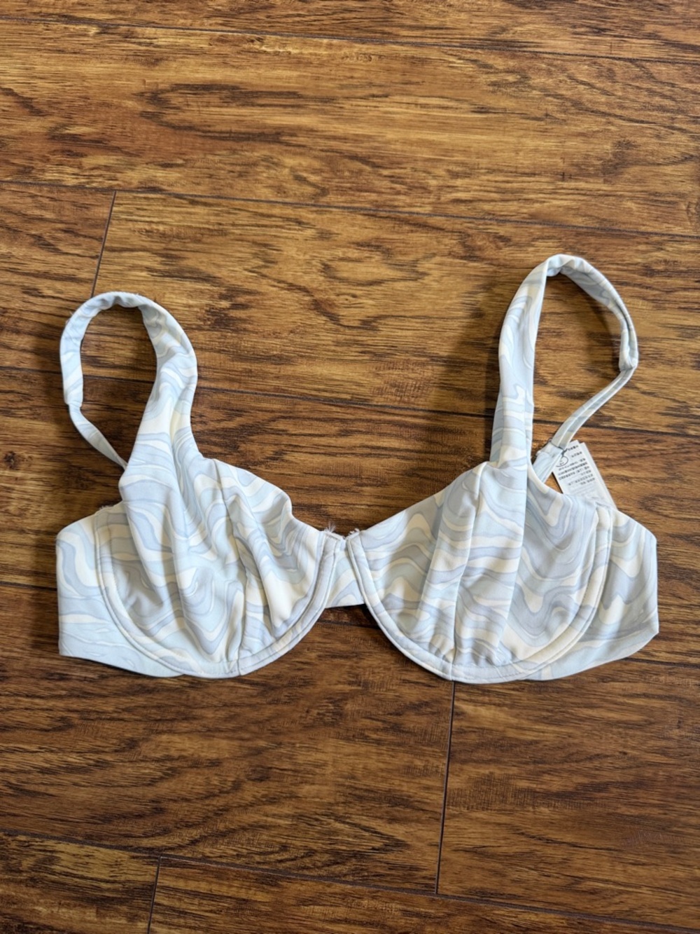 Abercrombie & Fitch Cream and Light Blue Swirl Underwire Bikini Top